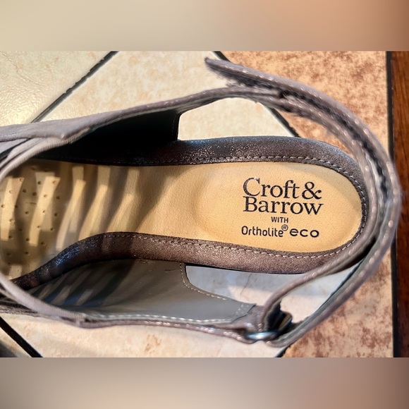 CROFT & BARROW PEWTER WOMEN’S SHAY ORTHOLITE CAGED CHUNKY STRAPPY HEELS SZ 8.5 - Picture 12 of 16